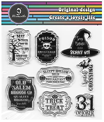 Alinacutle Halloween Stamps Words Clear Stamps Silicone Stamp Cards Sentiments Stamp, Trick Or Treat Stamp For Holiday Card Making & Diy Scrapbooking Journaling #TOP15