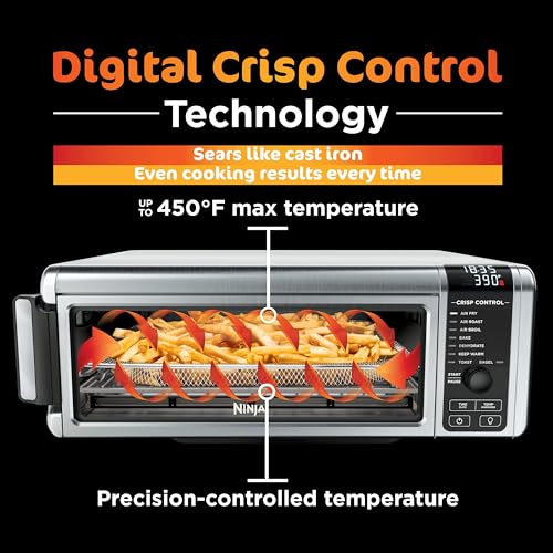 Ninja Digital Air Fryer & Toaster Oven | 8-in-1 Functionality | Flip-Up Design | XL Capacity | Air Fry Basket, Sheet Pan, Wire Rack & Crumb Tray | 1800 Watt | Silver | SP101