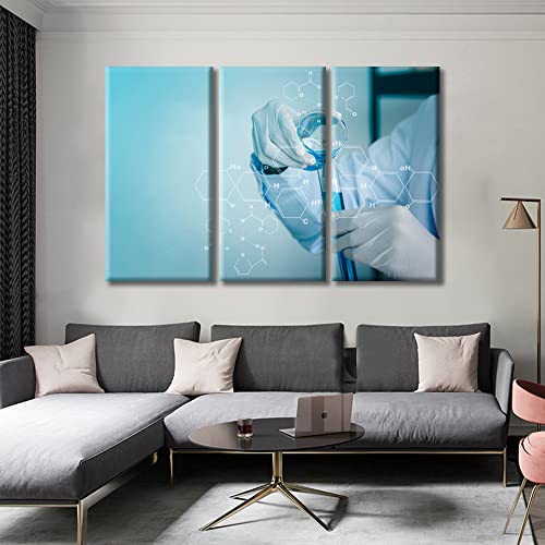 Image of TUMOVO Wall Decor Scientists and Scientific Experiments Wall Art Medical Painting Home Decor Medical backgroun Wall Decor for Living Room 3 Piece Framed Ready to Hang, 60 inch Wx40 H