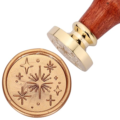 Yoption Star Wax Seal Stamp, Vintage Brass Head Wooden Hilt Sealing Wax Stamp for Birthday Wedding Invitations Gifts Envelopes Wine Packages - Thumbnail 2