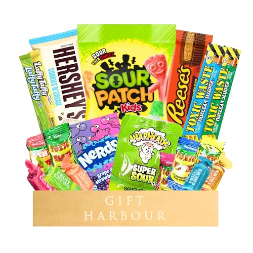 American Sweets Gift Box - Candy Hampers with American Sour Sweets - Sweet Box with American Snacks - Assorted Sweets, Sour Kids, Toxic Waste, Sour Sweets, Nerds, Chocolate