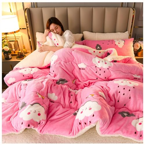 ZMIN Trapunta Invernale in Pile di Agnello, Coperta da Letto Spessa in Flanella di Lusso A 3 Strati, Piumino in Pile di Agnello Ispessito Super Caldo con Nucleo Doppio,C,180x220cm(3kg)