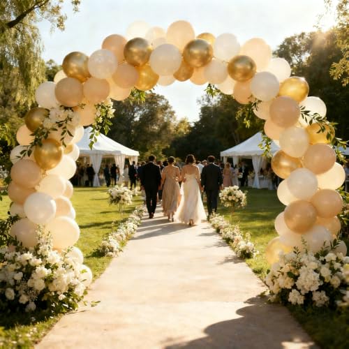 Image of 60 pcs White and Gold Balloons, 12 Inch White Sand Gold Metallic Latex Balloons, Beige party supplies for Boho Birthday Baby Shower Engagement Wedding Anniversary Party Decorations