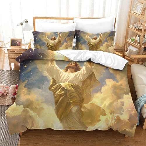 Housse de couette Jésus 3D avec taies d'oreiller microfibre Super King - 2