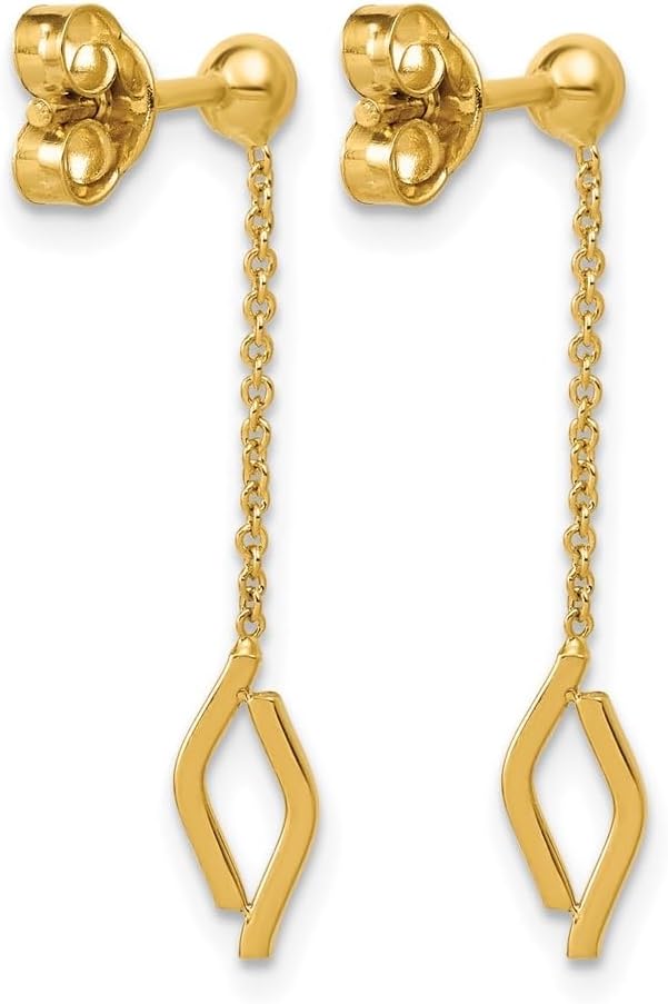 14k Yellow Gold Polished Diamond-shaped Dangle Post Earrings - Image 3