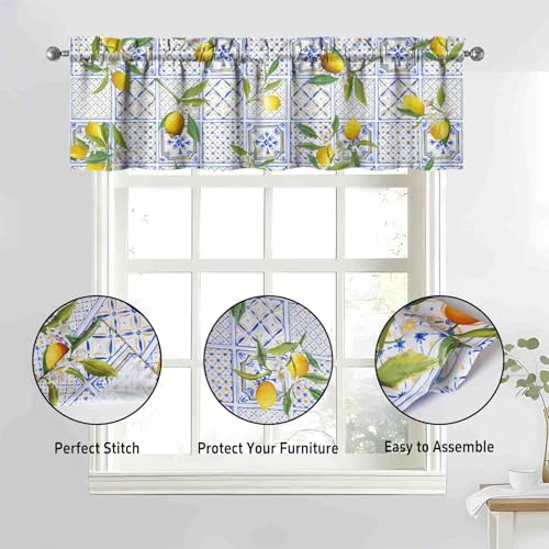 Image of Lemon Kitchen Curtains 3 Piece Set Tier Valance Window Decor
