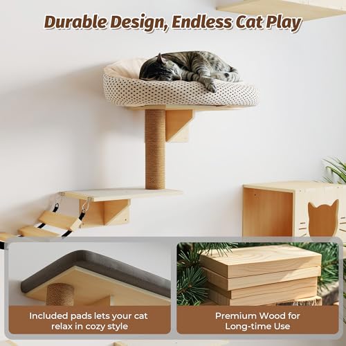 Estantes de pared para gatos 8 en 1 de madera miniatura 2