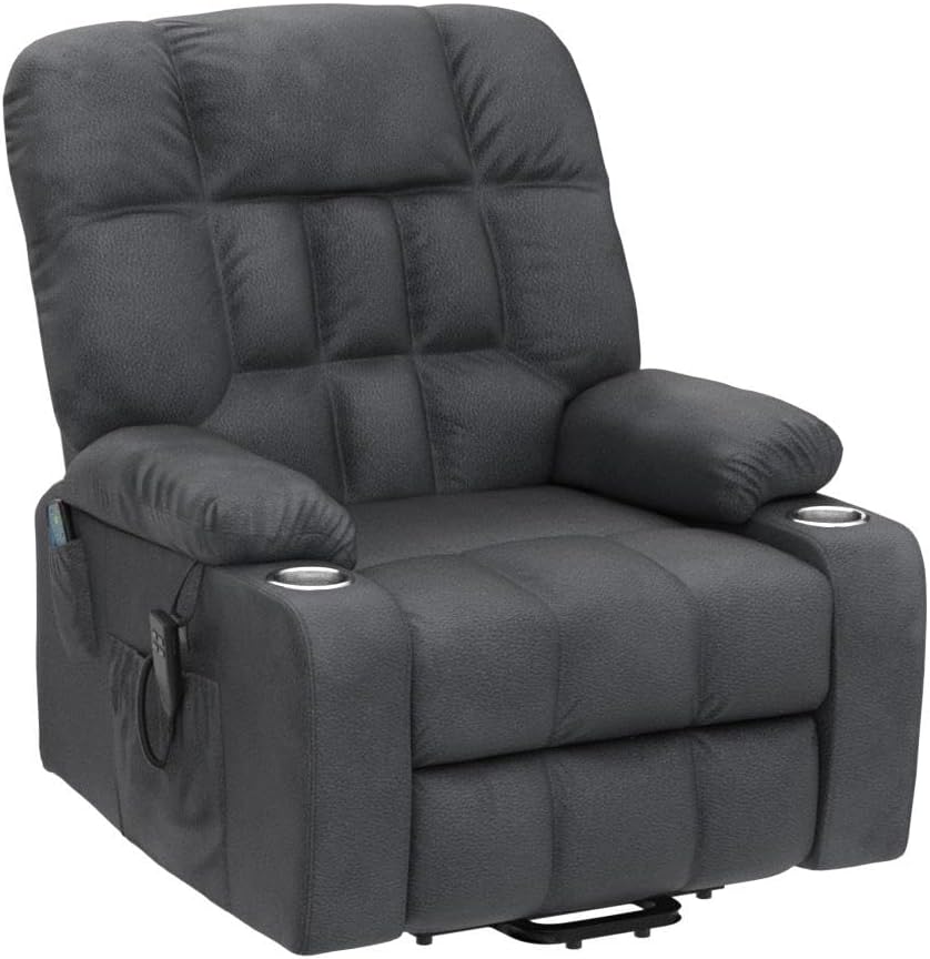 Power Lift Recliner Chair: Electronic Recliner Chair with Heat and Massage for Big and Tall Elderly, 2 Cup Holder, Lay Flat to 170 Single OKIN Motor - 9688 (X-Large, Granite Black)