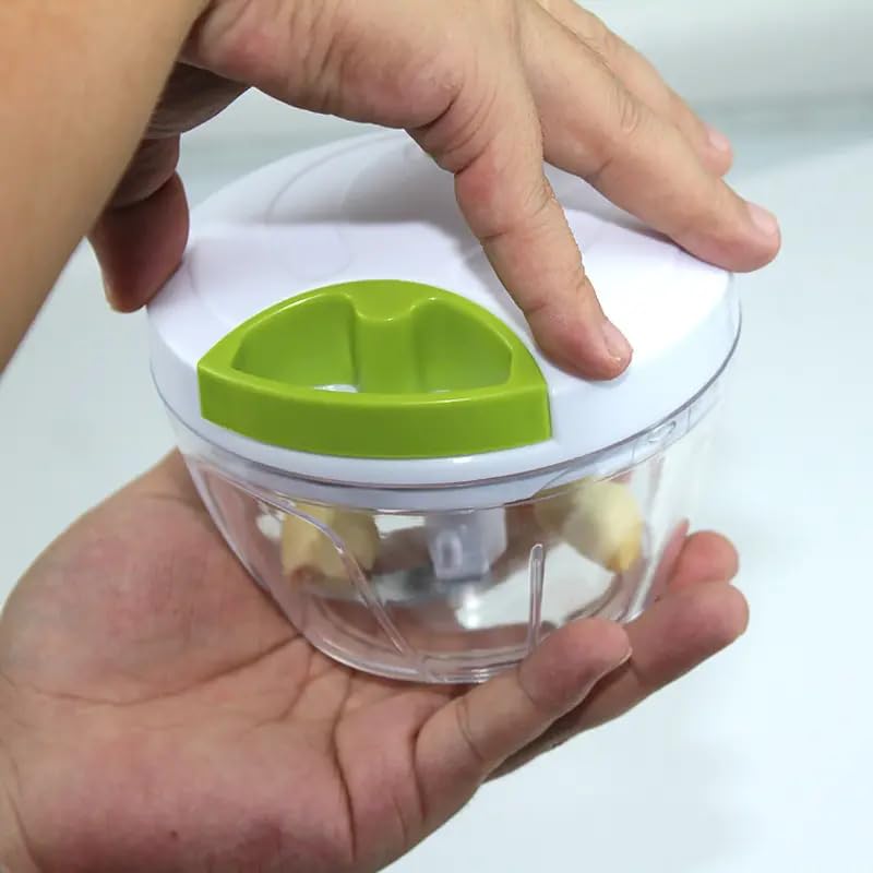 Manual Garlic Mincer Chopper | Portable Hand Pull String Vegetable Chopper | Compact Stainless Steel Chopper for Veggies, Nuts, Onion, etc (White)
