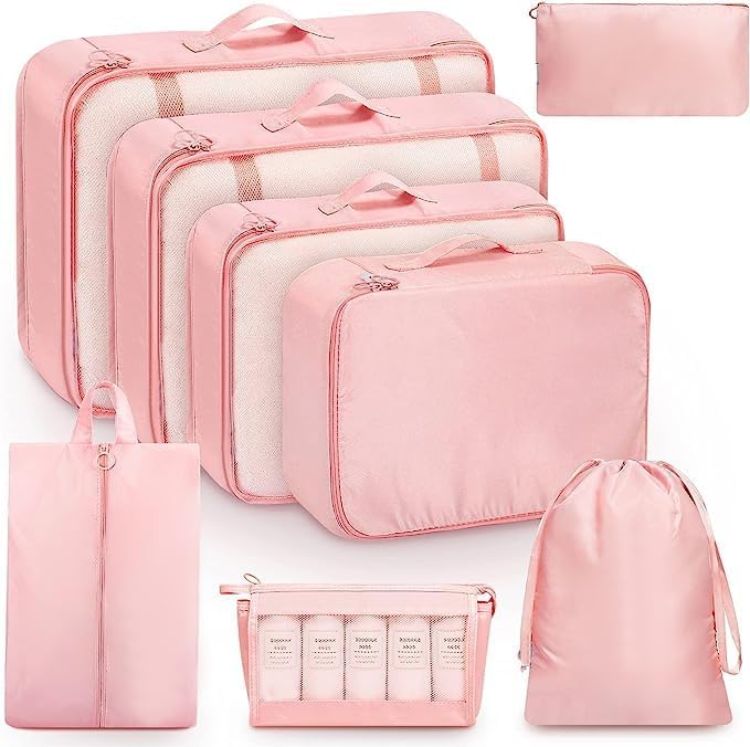 8 Set Packing Cubes for Travel, Luggage Organizer Bags for TravelEssentials, Travel Cubes for Carry on Suitcases (Pink)