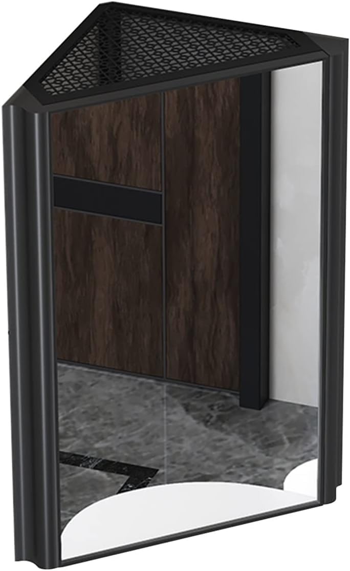 Taifuan Bathroom Corner Mirror Cabinet, Space Aluminum Triangular Mirror Cabinet,Wall Mounted Toiletries Locker - Space Saver Wall Mount Corner Mirror Cabinet(33x33x63cm)(Color:black)