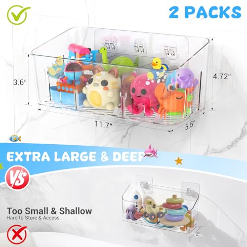 Lysam Bath Toy Storage 2 Packs, Large Bath Toy Holder with 3 Compartment, Quick Dry Bathtub Toy Organizer, Bath Tub Toy Net, Shower Toy Basket & Bin, Bathroom Accessories for Baby,Toddler,Kids（Clear） by Lysam - Image 3