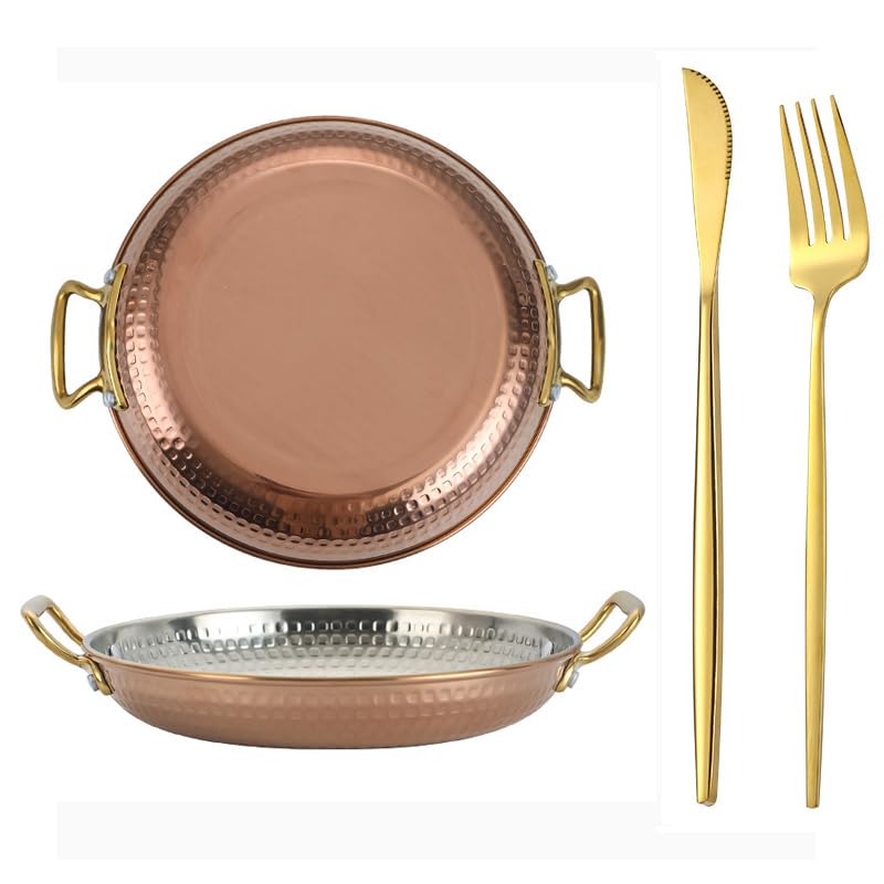 Yiustldd Paellera Española Ovalada, Sartén Antiadherente de Acero Inoxidable Sin Revestimiento con Asas Dobles para Casa Restaurante Camping Exterior,16cm