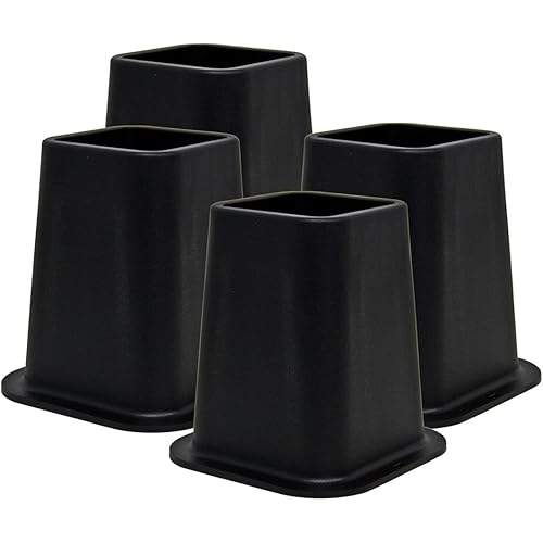 Kings Brand Furniture 6-inch Bed Risers - Set of 4 Black Heavy Duty Stackable Furniture Risers for Under Bed Storage, Desk, Sofa, Couch