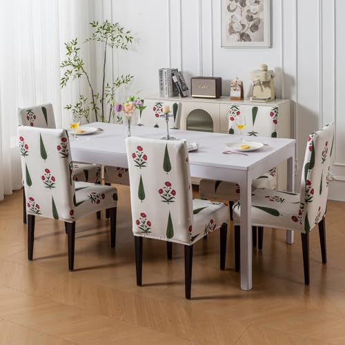 Image of House of Quirk Elastic Chair Cover Stretch Removable Washable Short Dining Chair Cover Protector Seat Slipcover (Pack of 6, Shalimar Garden)