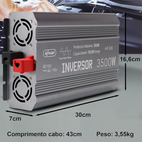 Kit Inversor 12v Para 110v Onda Senoidal Pura Conversor Automotivo Transformador 3500w Com Visor Dig