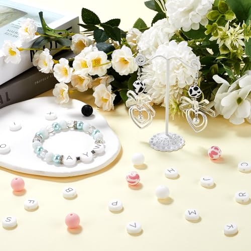 SUNNYCLUE 1 Box 36Pcs Silicone Letter Beads Bulk Alphabet Beads English A-Z Capital White Black Pink Flat Round Loose Beads for jewellery Making Beads DIY Crafts Necklace Bracelet Keychain Beginners - Image 4