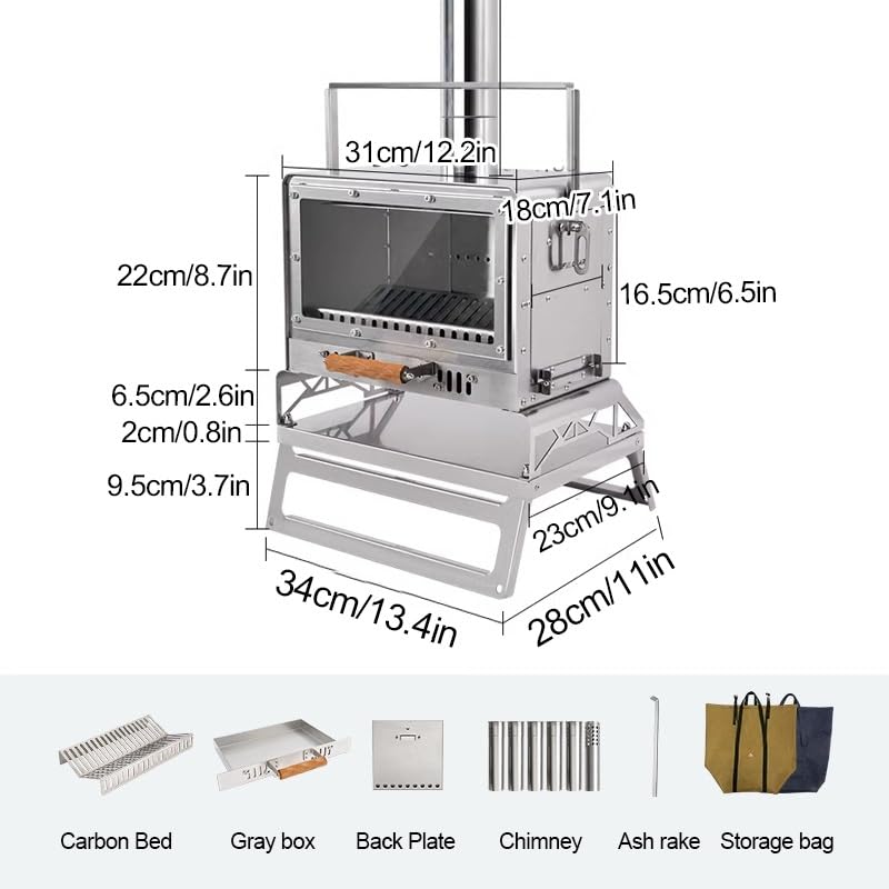 Poêle de Tente, Poele Camping, Poêle À Bois D'intérieur, Poêle de Tente de Camping Portable avec Fenêtre de Visualisation, Adapté À la Randonnée, au Camping