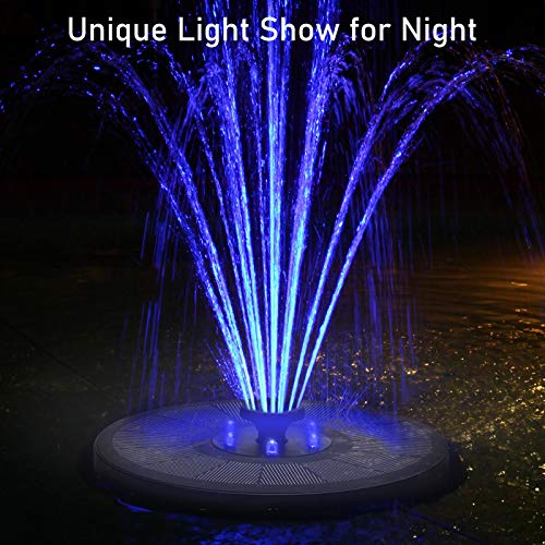 FANKUTOYS Solar Fountain, 3W Solar Bird Bath Fountains with 2000 mAh Battery, 6 Colorful LED Lights, 7 Nozzles, Safety Protection, Solar Powered Water Fountain Pump for Bird Bath, Pond and Garden - Thumbnail 2