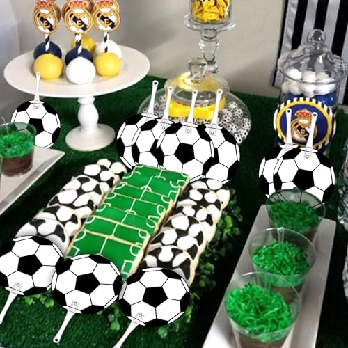 MOLDTAS 24 Pcs Soccer Party Favors Plastic Round Fans Soccer Handheld Fans Soccer Gifts for Soccer Sports Birthday Party Supplies (Soccer)