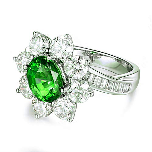 Bague argent fleur zirconium vert, le cadeau personnalisé - 4