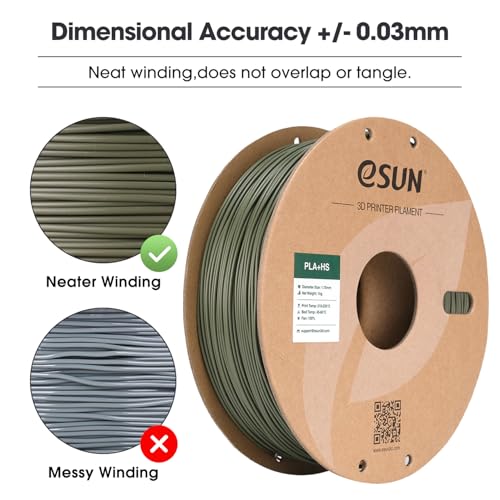 Image of eSUN High Speed PLA+ Filament 1.75mm, 3D Printer Filament Speedy PLA Plus for Fast Printing, Dimensional Accuracy + /- 0.03mm, 1KG Cardboard Spool 3D Printing Filament for 3D Printers, Olive Green