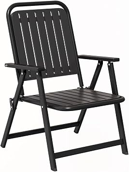 Patio Folding Chair, Portable Outdoor Dining Chairs, Foldable Patio Chairs with Armrests, Folding Chairs for Outside, Lawn, Courtyard, Balcony, GardenBlack