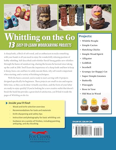 Whittling On the Go: 13 Easy-to-Learn Woodcarving Projects (Fox Chapel Publishing) Full-Size Patterns and Step-by-Step Instructions for Carving Gnomes, Wood Spirits, Roses, Cats, and More
