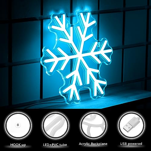 Image of Treela 3 Pcs Christmas Neon Sign Blue Snowflake Lights Decorations