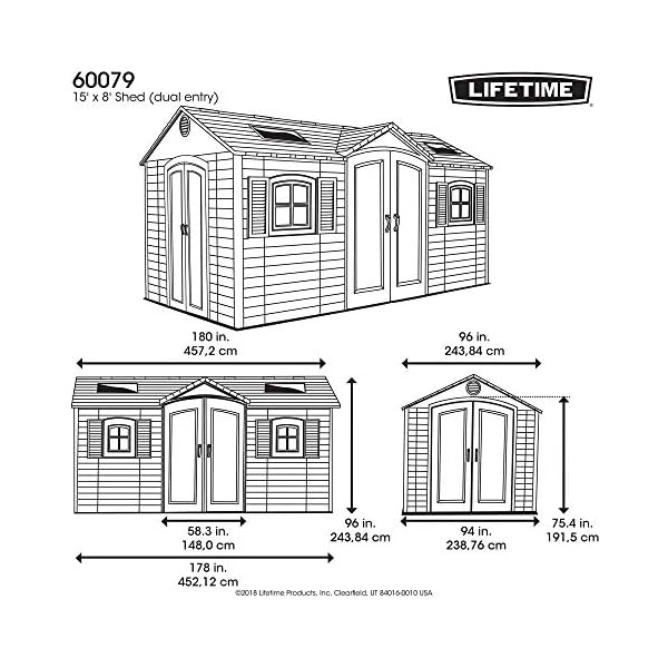 Lifetime 60079 Outdoor Storage Dual Entry Shed, 15 x 8 ft, Desert Sand - Image 8