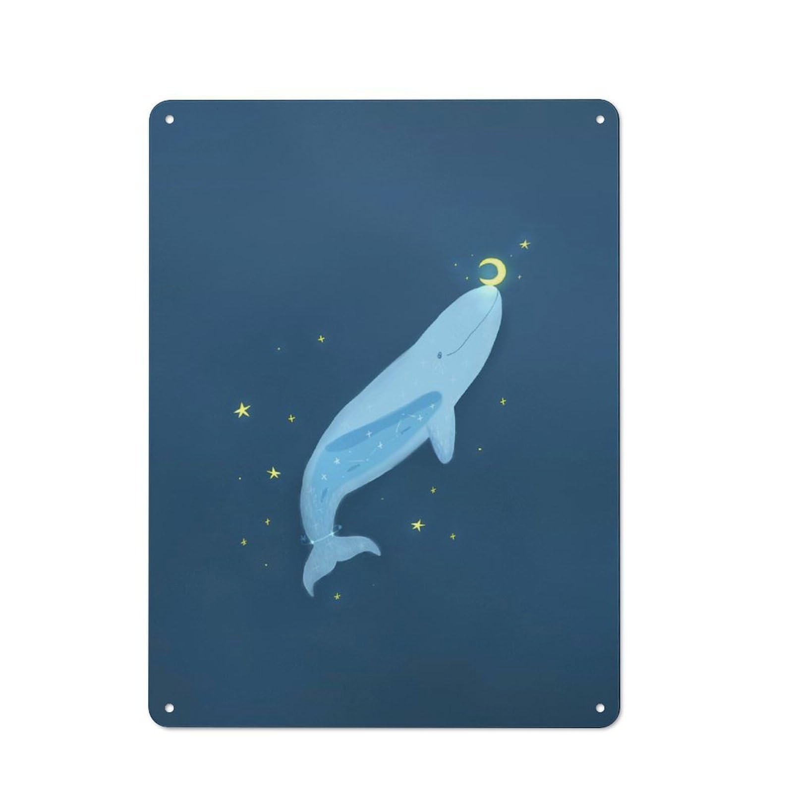 Happy Whale And Moon Metal Wall Sign 40x30cm, Loft Style Urban Room Decor for Flat, Bar, Studio Or Gallery Wall