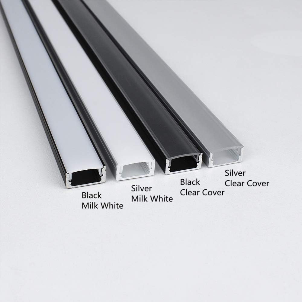 inShareplus 10 Pack 6.6FT/2M LED Aluminum Channel System Silver U-Shape LED Profile with Clear Transparent Cover End Caps and Mounting Clips for 3528 2835 5050 Double Row and Single LED Strip Light