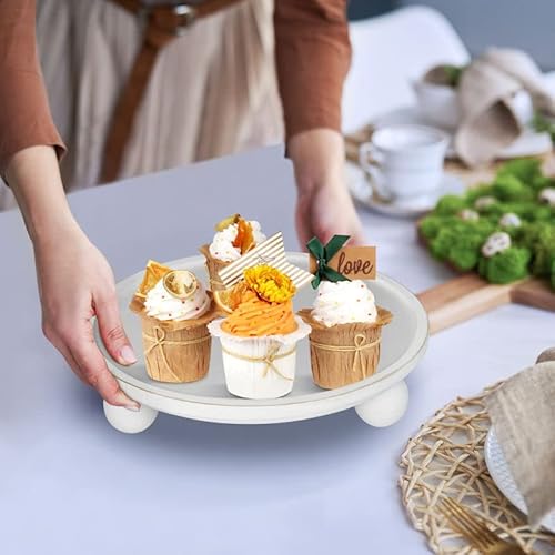 Farmhouse Wood Tray Risers For Display, Wooden Decorative Tray For Kitchen Decor, Pedestal Stand For Countertop, Round Wood Tray With Risers For Soap Dish On Risers, Footed Rustic Cake Stand #TOP5