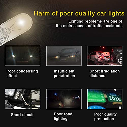 Yifengshun T10 Small Halogen Light Bulb Warm White,Super Bright 194 W5W 168 5W Wedg Bulbs For Car License Plate Light Dome Map Light Side Parking Light Fog Light Tail Light 12V (10 Pack) #TOP5