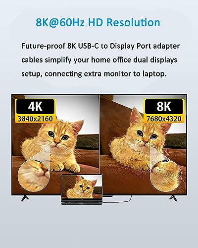DCHAV 8K USB C DisplayPort ケーブル 2m Type-C DP 1.4 変換 USB タイプC ディスプレイポート ケーブル 8K 60Hz 4K 144Hz 4K 120Hz 2K 165Hz Thunderbolt 4 3 対応 ナイロン スマホ PC デスクトップ タブレット用