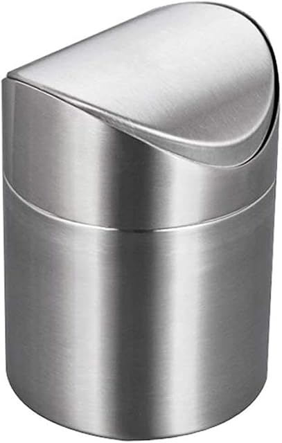 ETRAVEL Mini Desktop Bin with Lid, Brushed Stainless Steel Swing Bin, Trash Can Small Desk Bin Indoor Dustbins Car Desk Office Bathroom Kitchen Waste Pods Tea Bags 13 * 13 * 18CM 1.7L