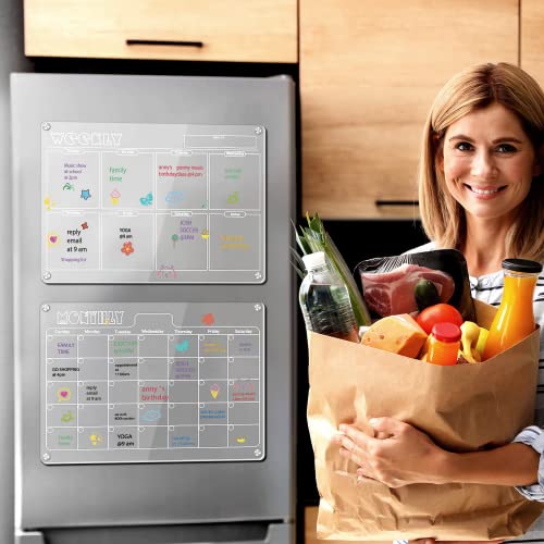Hivillexun 17"X12" Clear Acrylic Magnetic Dry Erase Board With Monthly & Weekly Planner, 6 Markers & Large Eraser For Refrigerator Organization #TOP6