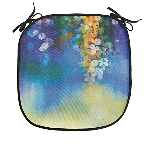 Lunarable Watercolor Flower Chair Cushion Pad, Spring Flowers and Leaves Seasonal Nature Design, Seat Padding for Kitchen & Patio with Anti-slip Backing, 16