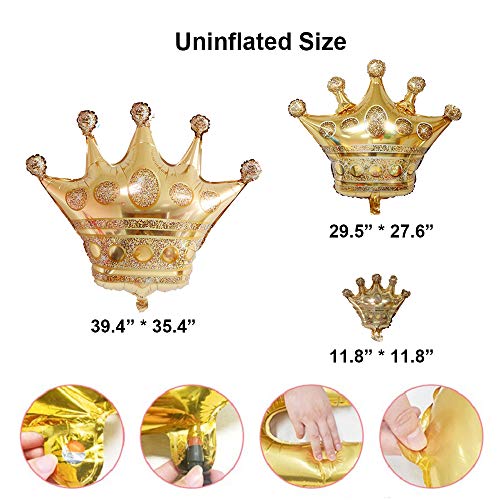 Crown Balloons Foil Helium Party Balloons For Wedding Birthday Baby Shower Holiday Halloween Christmas Gold Glitter Party Decorations Supplies Women Girls Kids Shiny Golden Balloons 8 Pack Mixed Size #TOP1