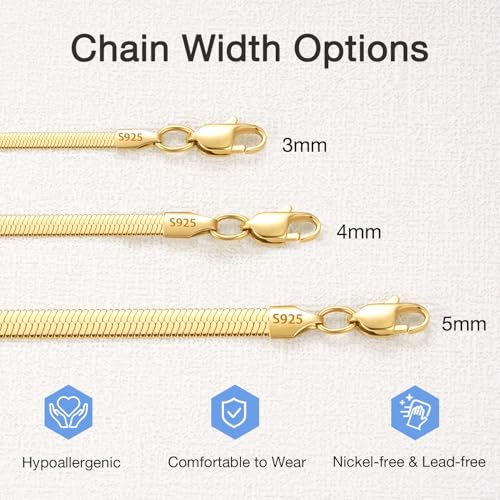 Jewlpire 925 Sterling Silver Herringbone Necklace for Women, 3mm 4mm 5mm Necklace for Women Herringbone Chain Necklaces Dainty Women's Chain Necklaces 16 18 20 22 24 Inch4