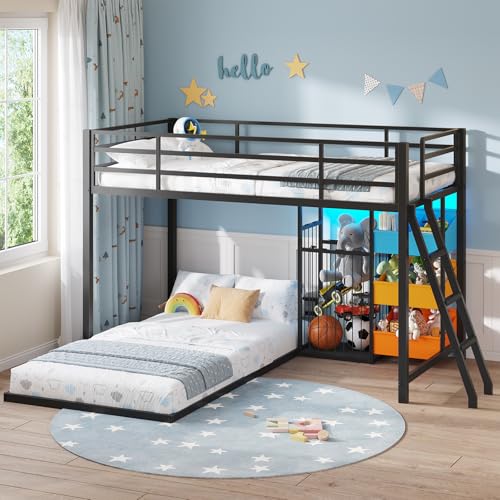 Hasuit Twin Over Twin Bunk Bed with Storage and LED