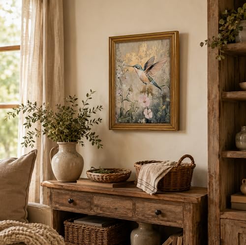 Image of NALEPS Vintage Hummingbird Framed Wall Art, Bird Pictures Wall Decor,9x11