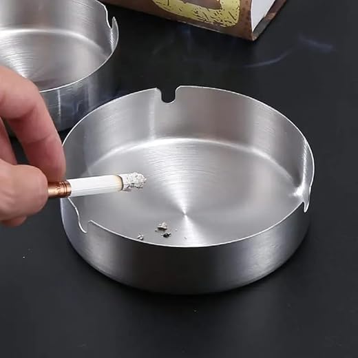 Home Ashtray, Stainless Steel Ash Tray for Indoor or Outdoor Use, Unbreakable Tabletop Ash-Holder for Home Outside Office Patio Balcony(small silver)