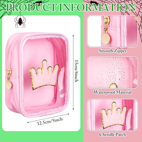 SATINIOR 12 Pcs Witch Party Favor Bags Mini Pink and Green Makeup Bags Chenille Organizer Pouches Clear with Zipper 5 x 6 Inch Waterproof Travel Purse for Women Birthday Supplies2