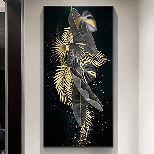 Toile feuilles d'or d'art abstrait de haute qualité 40x80 cm