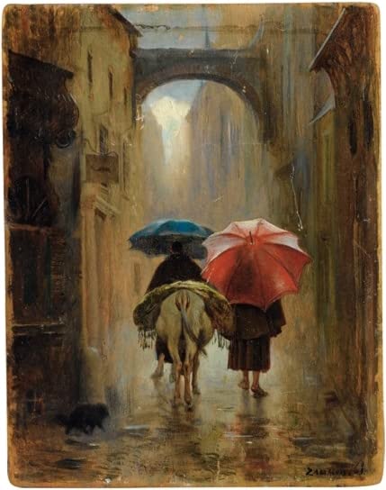 Toile de peinture pèlerins sous la pluie pour décoration murale chambre à coucher