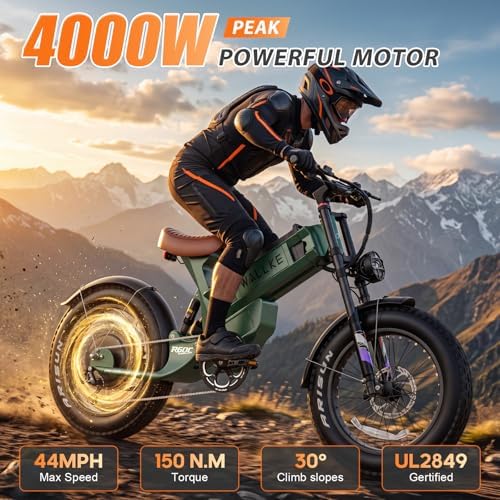 Wallke R60C 4000W Long Range Electric Bike for Adults, Fat Tire All Terrain Ebike with Full Suspension & Torque Sensor, Up to180 Miles &44MPH, for Commute, Mountain, Outdoor Adventure,UL2849 Compliant image 4