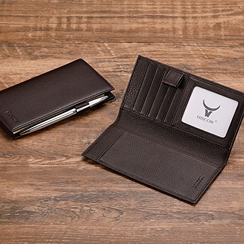 Image of HISCOW Soft Leather Checkbook Cover & Card Holder with Divider - Italian Calfskin, Pebbled Coffee, One Size, Contemporary