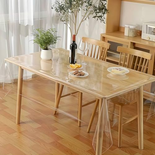 Xyvor Mantel PVC Transparente, Mantel Plastico Transparente, Protector De Mesa Transparentes, Impermeable, Lavable, Fácil de Limpiar, para Cocina Restaurantes Bodas Jardín (Rectangular, 152 x 218 cm)
