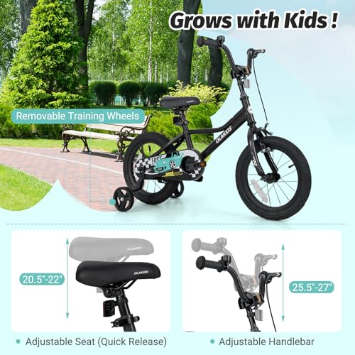 Image of Olakids Kids Bike, 12 14 16 18 Inch Racing Car Themed Toddlers Bike with Training Wheels Adjustable Seat and Handlebar Coaster Brake and Handbrake, Children's Bicycle for Boys Girls